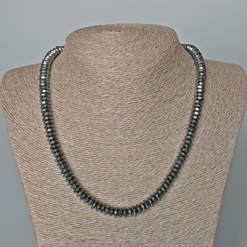 Hematite faceted rondelle necklace, diameter 8x3 mm, length 48 cm