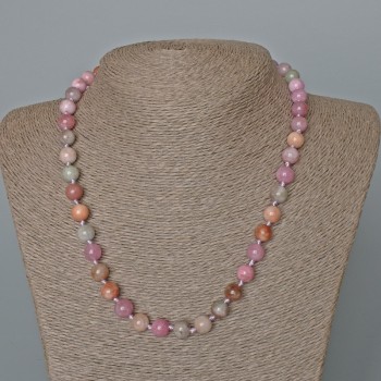 Multicolored jadeite necklace with smooth beads, 8.5 mm diameter, 49 cm length