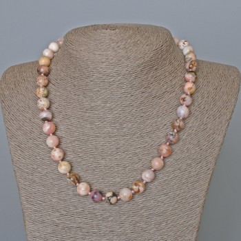 Necklace Pink Opal natural stone smooth bead, diameter 10 mm±, length 47 cm±