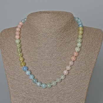 Morganite necklace with natural stone, smooth beads, diameter 8.5 mm, length 48 cm