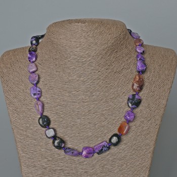 Charoite Necklace with Natural Stone, Faceted Beads, 11x14 mm Diameter, 49 cm Length