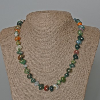 Moss Agate Necklace, natural stone, faceted beads, 12x8 mm diameter, 50 cm length.