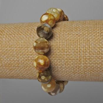 Yellow Agate Bracelet with a Smooth Bead, 12 mm diameter ±, 18 cm length ± (stretch)