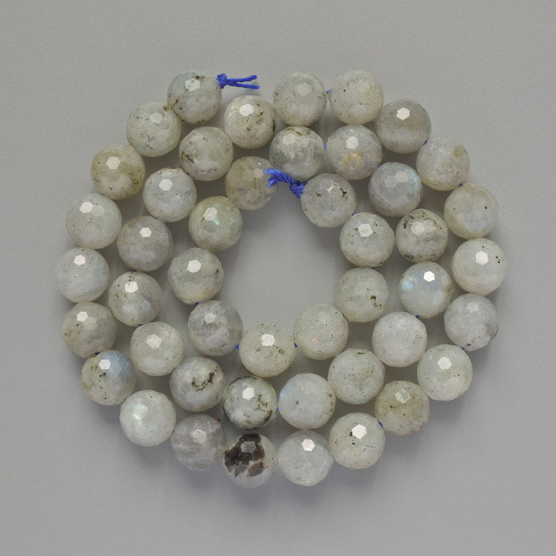 Labradorite Beads, Natural Stone, Faceted Round Bead, 8 mm Diameter ±, 38 cm Length ± on Thread