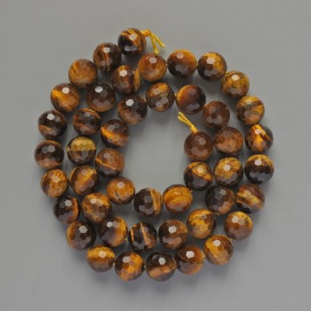 Tiger's Eye beads, natural stone, faceted round beads, 8mm diameter, 38cm length, on thread