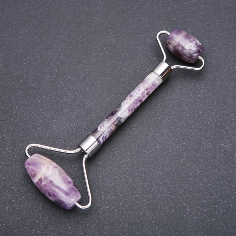 Double-Sided Amethyst Stone Massager, 14.5 cm, Silver-Colored Metal
