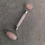 Rose Quartz Stone Massager, Double-Sided, 14.5 cm, Silver-Colored Metal