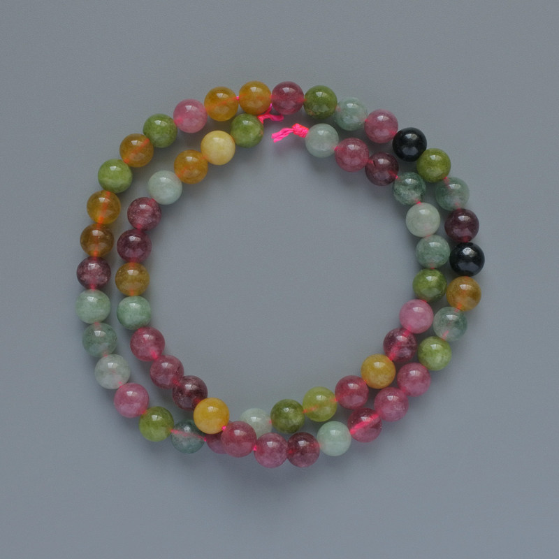 Tourmaline Beads, Natural Stone, Smooth Round Beads, Diameter 6.5 mm, Length 38 cm on Thread
