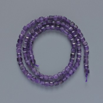 Amethyst beads, natural stone, faceted cube, 4 mm diameter ±, 39 cm length ± on thread