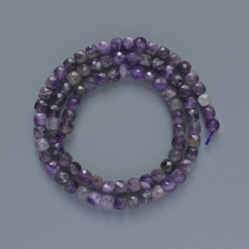 Amethyst beads, natural stone, faceted cube-cut, diameter 4–5 mm, length 39 cm on a thread