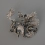 Dragon brooch pendant black gray enamel, silver metal 44x37 mm