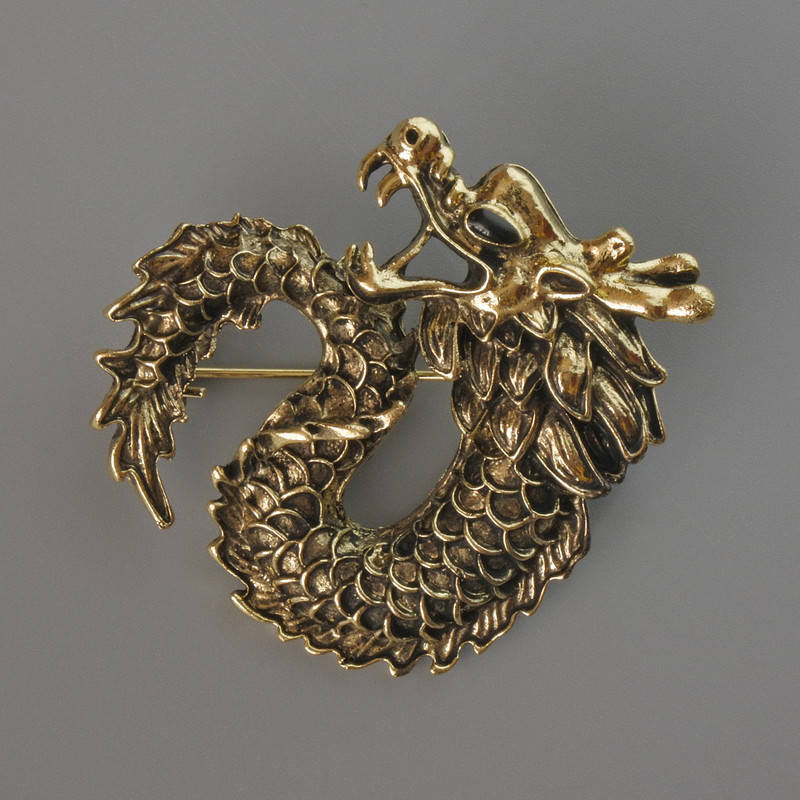 Dragon brooch pendant in golden metal 42×42 mm