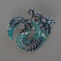 Dragon brooch pendant with blue and light-blue enamel, silver-tone metal, 42x42mm