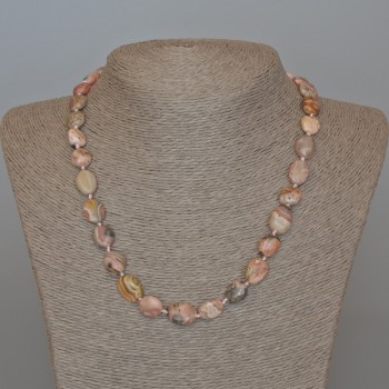 Rhodochrosite necklace, natural stone, faceted beads, diameter 10×13 mm +-, length 48 cm +-