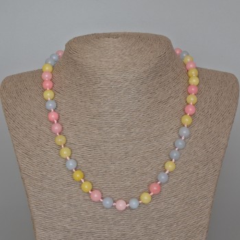 Morganite Necklace with Natural Stone, Smooth Bead, Diameter 8.5 mm, Length 49 cm