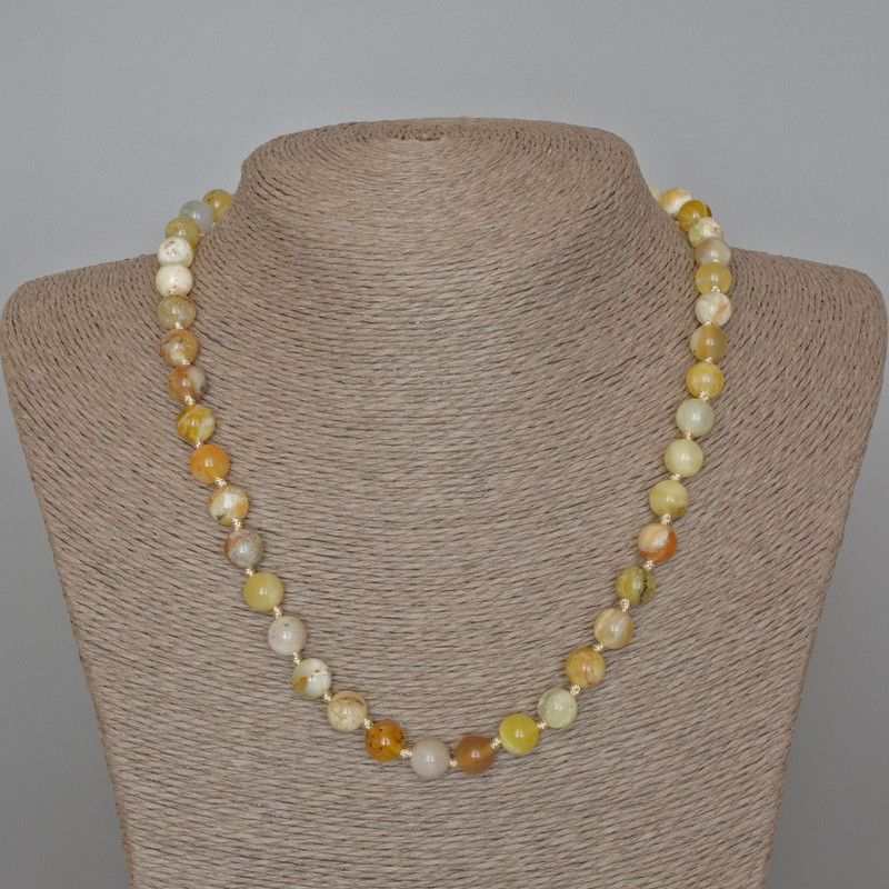Yellow Opal Necklace, Natural Stone, Smooth Beads, 8 mm Diameter ±, 48 cm Length ±