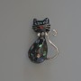 Kitty Brooch-Pendant with Black Enamel and Haliotis, 25x39 mm