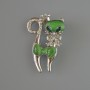 Cat Brooch-Pendant with Green Cat's Eye, Green Crystals, Pink and White Rhinestones, Silver-Tone Metal 28x43 mm