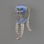 Kitty brooch pendant with blue cat's eye, green crystals, pink and white rhinestones, silver-colored metal 25×55 mm