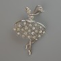 Brooch Ballerina with white and pink crystals, silver-toned metal 39×54 mm