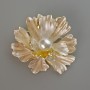 Flower brooch-pendant with white matte enamel and white bead, golden metal 46x43mm