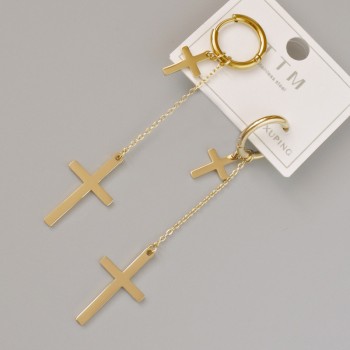 Xuping Earrings 'Cross, diameter 23, 5×13 mm, 12.5×8 mm ±, length 68 mm ± Lemon Gold Plating'