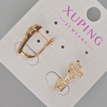 Xuping Earrings "Cross" with White Crystals, Diameter 17x8mm ± 18K Gold Plating