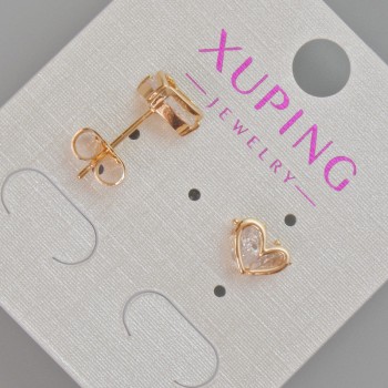 Xuping 'Heart' Stud Earrings with White Crystal, 6.5×8.5 mm, 18K Gold Plating