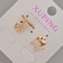 Xuping Stud Earrings 'Kitten' with White Crystals, diameter 12x10mm +/- 18K Gold Plating