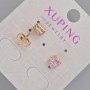 Xuping Stud Earrings with Pink Crystal and White Rhinestones, Diameter 6.5×5.5 mm, 18K Gold Plating