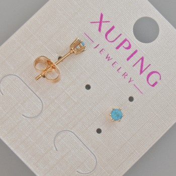 Xuping Blue Crystal Stud Earrings, 4 mm Diameter, 18K Gold Plating