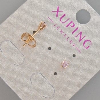 Xuping Stud Earrings with Pink Crystal, 4 mm Diameter, 18K Gold Plating