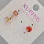 Xuping Stud Earrings with Red Crystal, 7 mm Diameter ± 18K Gold Plating