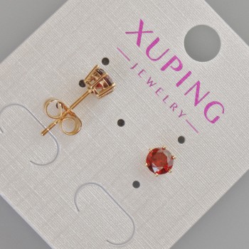 Xuping Stud Earrings with Red Crystal, 6 mm Diameter, 18K Gold Plating