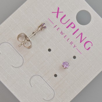 Xuping Stud Earrings with Purple Crystal, Diameter 3.5 mm, Rhodium-Plated