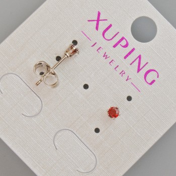 Xuping Stud Earrings with Red Crystal, 3.5 mm Diameter ± Rhodium