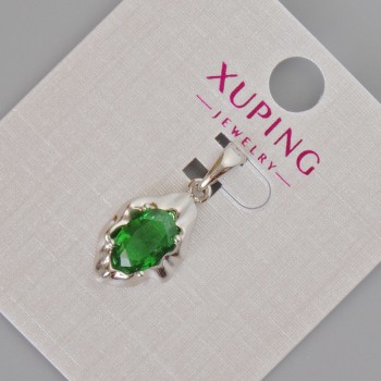 Xuping Pendant with Green Crystal, 24×11 mm, Rhodium-plated