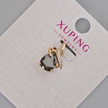 Xuping Pendant with Black Crystal and White Rhinestones, diameter 16x10 mm ± 18K Gold Plating