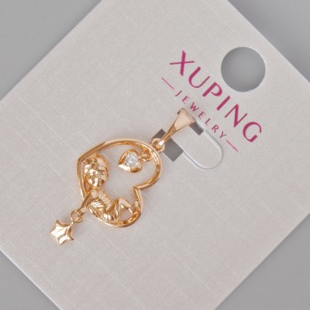 Pendant Xuping 'Heart' with white crystals, 28×13 mm diameter, 18K gold plating