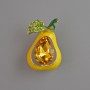 Pear-Shaped Yellow Enamel Brooch with Crystal and Green Rhinestones, Gold-Tone Metal 25x17mm
