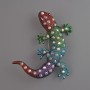 Lizard multicolor enamel brooch pendant with pink crystals, silver-tone metal 54x46mm