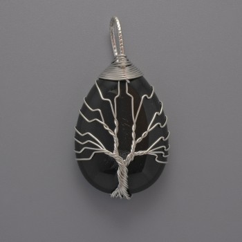 Black Agate Pendant in a Silver-Weave Setting, diameter 44x24x9mm+