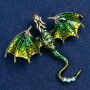 Dragon brooch-pendant 'Dragon' with green enamel and blue and green crystals, gold-tone metal 70×63 mm +