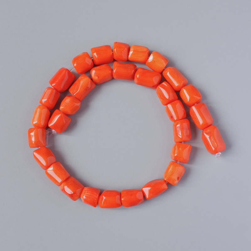 Orange natural faceted coral beads, diameter 12×9 mm, length 40 cm on a thread