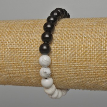 Kaholong and Black Agate Bracelet, smooth bead, 8 mm diameter +/-, length 18 cm +/- (stretch)