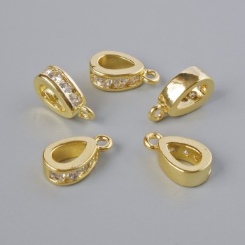 Pendant base with white rhinestones, gold-tone metal, diameter 11×3 mm, 1 piece