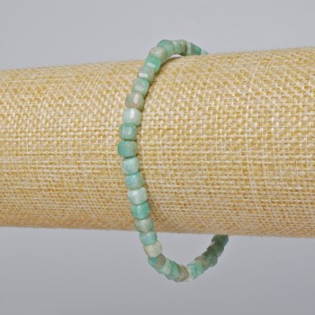 Amazonite Bracelet with Natural Stone, Faceted Cube Beads, 4mm Diameter, 18cm Length (Stretch)
