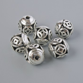 Bead-insert findings, 10 mm diameter, 2 mm hole, silver-tone metal, 6 pcs