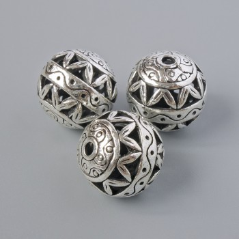 Clearance! Bead Insert Findings, diameter 14mm ±, hole diameter 2.1mm, silver-colored metal, 3 pcs