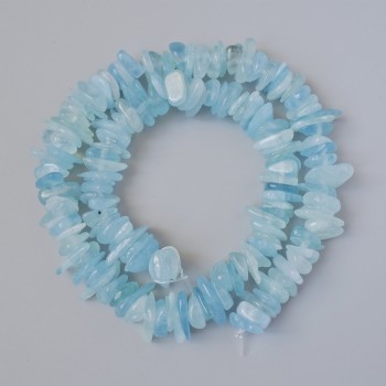 Aquamarine Beads, Natural Stone Chips, Diameter 11x3 mm, Length 39 cm on beading thread